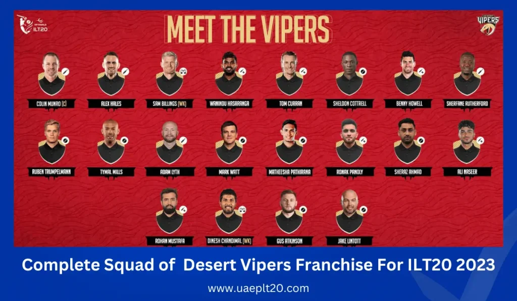Complete Squad of Desert Vipers Franchise For ILT20 2023